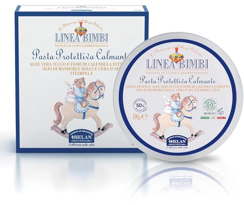 Helan, Linea Bimbi Bio, Pasta Protettiva Calmante, Crema Cambio Pannolino contro Arrossamento e Irritazioni - Idratante, Lenitiva con Aloe Vera, Cera D'Api, Vitamina C ed E, Fiori di Calendula, 100 gr