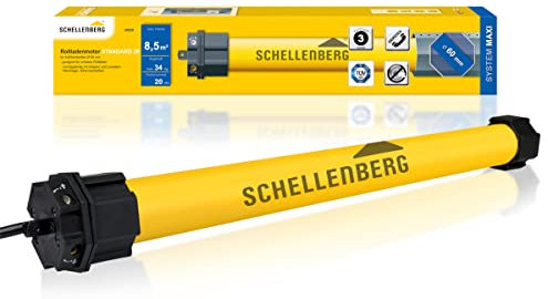 Schellenberg 20620 Rolladenmotor MAXI Standard 20 Nm, mechanische Endlageneinstellung, Rohrmotor für 60 mm Welle, bis 8,5 m² Rollladenfläche, Set inkl. Wandlager