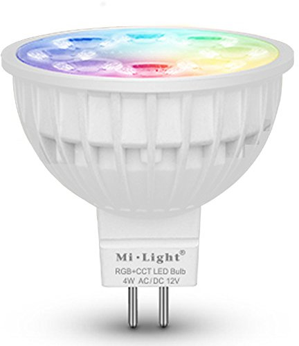 LIGHTEU®, 1x 4W 12V MR16 GU5.3 RGB + CCT LED Spotlight Färgbyte och CCT WW CW Temperaturjusterbar, styrd av MiLight WiFi ibox/fjärrkontroll (ingår ej), original Mi-light FUT104