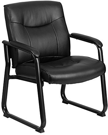 Flash Furniture Hercules Big and Tall Chefsessel für den Empfang mit Kufengestell, Leder, Metall, Schwarz, 75,6 x 62,9 x 44,5 cm