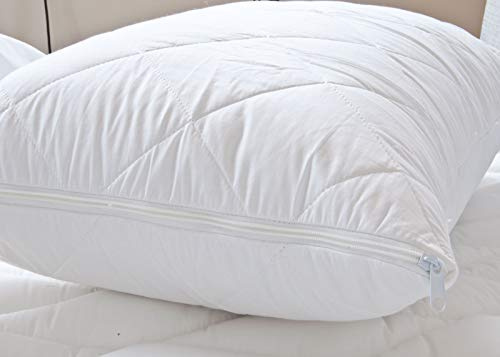 The Bettersleep Company Quilted Percale Cotton Zipped Pillow Protector Pair - Hotel Quality 100% cotton cover with soft hollowfibre filling