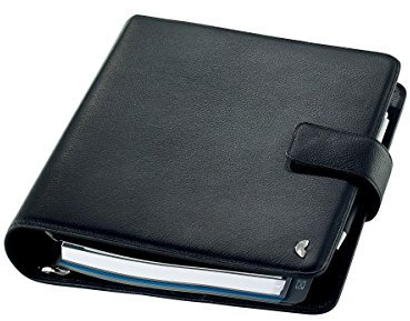 Chronoplan 50101 nachfüllbarer Terminplaner / Organizer / Terminkalender Mappe aus Premium Rindnappaleder (Format A5 (220 x 240 mm) mit Lasche, Ringbuch, ohne Kalendarium) schwarz