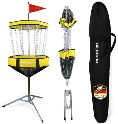 eurodisc Discgolf Korb Chainwalker Farbe: Gelb Disc Golf Target | Höhe: 140cm | Tragbar, mobil, leicht und zum Zusammenfalten | Inkl. Tragetasche