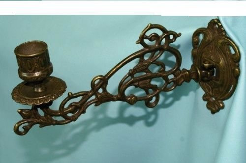 Portacandele Candelabro in ottone Brunito barocco da Pianoforte ad una candela