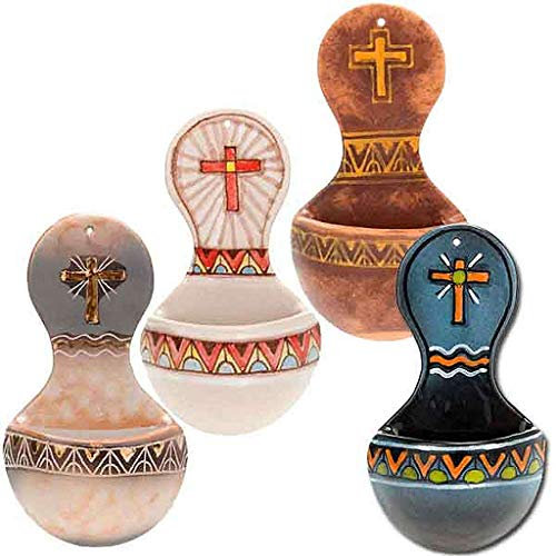 Holyart Acquasantiera Tonda Ceramica, Cotto Antico e Oro