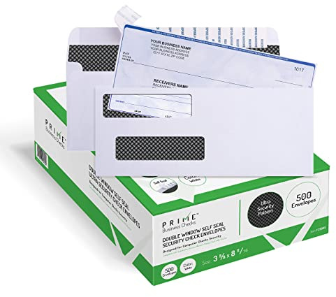 500 Self Seal QuickBooks Double Window Security Check Envelopes - for Business Laser Checks, Ultra Security Tinted, Self Adhesive Peel & Seal White, Size 3 5/8 x 8 11/16-24lb NOT for INVOICES (26865)
