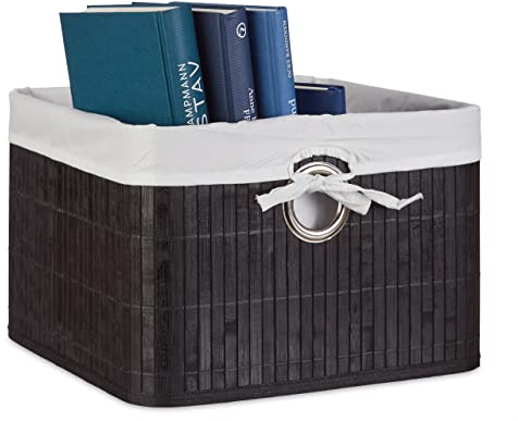 Relaxdays 10020506 Corbeille Panier de rangement Housse amovible poignée Boîte de stockage étagère armoire H x l x P 20 x 31 x 31 cm- noir | Étagère armoire HxlxP 20 x 31 x 31 cm