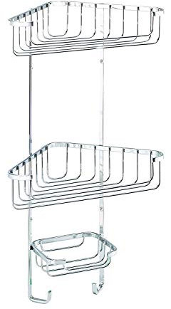 Croydex Three Tier Corner Basket - Chrome Bathroom Storage Solution with Hooks for Hanging Items, Screw to Wall Fixings, Wall Plugs and Screws Included, Shower Caddy, Bathroom Accessory, Max Load 5kg