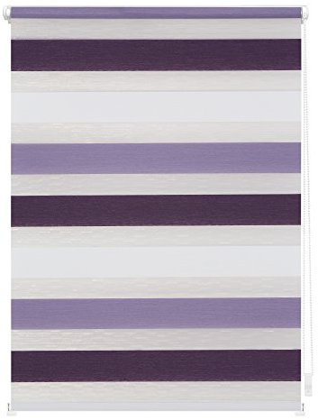 Lichtblick Doppelrollo Klemmfix ohne Bohren, Streifen Bunt, Blickdicht, Klemmträger-Montage, Sichtschutz, Wandmongtage, Deckenmontage, für Fenster und Türen Violett - Lila - Weiß,90 cm x 220 cm (B x L)