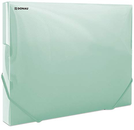 DONAU 8545001PL-06 Sammelbox Dokumentenbox Heft-Box mit Eckspanner Gummis, aus Kunststoff/ PP 700μm Grün-Transparent für DIN A4| Rückenbreite 30mm| Zusammenklappbare Seitenflügel| für Büro und Schule