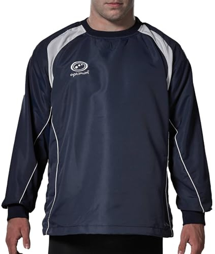 Optimum Top Training Contact Men Windbreaker: Waterproof, Insulated Sportswear for Football, Rugby, Sport - Long Sleeve, Elastic Cuffs, Warm Pullover Jacket for Running, Hiking - Navy/White, L