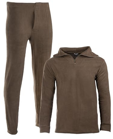 Mil-Tec Thermofleece Unterwäsche Set • Thermounterwäsche Herren • Lange Unterhose + Longsleeve Herren • Thermounterhemd + Thermohose • Outdoor Unterwäsche Männer • Funktionsunterwäsche • Oliv, L