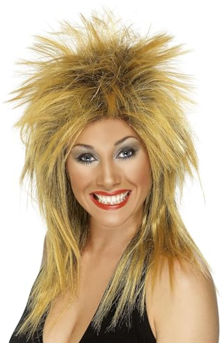 Smiffys Rock-Diva Perücke, Zweifarbig, Fuchsrot & Schwarz, Lange Vokuhila-Frisur Halloween