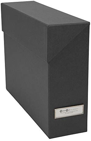 Bigso Box of Sweden Lovisa Fiberboard Label Frame 12 File Storage Box | Document Organizer for Important Paperwork, Hanging File Box w/Flip Top Lid & Metal Label Window | 3.7x13x9.4 | Dark Grey