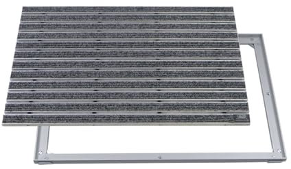 EMCO Eingangsmatte DIPLOMAT Rips hellgrau 12mm + ALU Rahmen Fußmatte Schmutzfangmatte Fußabtreter Antirutschmatte, Größe:1000 x 500 mm