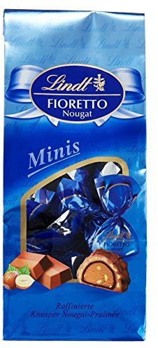 Lindt Fioretto Minis Nougat Beutel, raffiniertes Praliné mit Nougat-Füllung und zartgerösteten Haselnussstückchen umhüllt von knusprigem Crisp und feiner Alpenmilch-Chocolade, 10 Mini Fiorettos Nougat, 115g