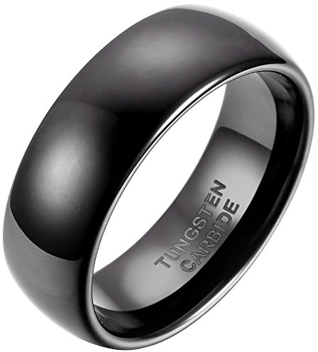 JewelryWe 8 mm svart IP Comfort Fit klassisk kupol herr dam unisex volframkarbidring jubileum/förlovning/bröllopsrem: UK storlek – L