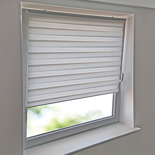 Sonnenschutz-HH Duo-Rollo Doppelrollo AUßENMAß Breite 135 x 110 cm Höhe - 135x110 cm WEISS - Duo Klemmfix Klemmrollo ohne Bohren Easy&Fix montiert inkl. 2 Stück Klemmhalter und Seitenführung