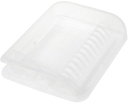 keeeper Égouttoir à Vaisselle avec Bac d'Égouttement, Plastique , 39,5 x 29,5 x 8 cm, Pierre, Transparent