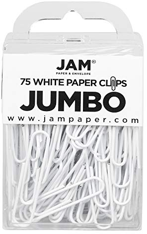 JAM PAPER Colorful Jumbo Paper Clips - Large 2 Inch - White Paperclips - 75/Pack