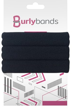 Burlybands Large Hair Ties for Thick, Heavy or Curly Hair - Non-Slip, Non-Damage, Seamless Women's Ponytail Scrunchies - Black, 3 Pcs