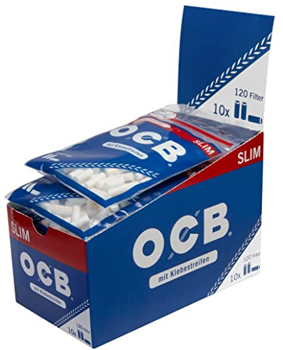 OCB Slim 6 mm 10 x Bags of 120 Filters, Diameter Practical, resealable Bags, 10 per Box