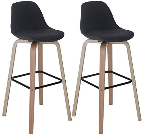 Mendler 2er-Set Barhocker HWC-A89, Barstuhl Tresenhocker mit Lehne - Textil, dunkelgrau