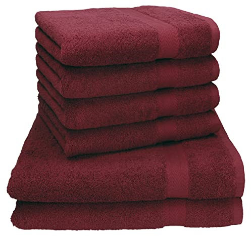 Betz Premium Handtuch-Set - 6 teiliges Handtücher-Set - 2X Duschtücher - 4X Handtücher - 50x100 cm - dunkelrot