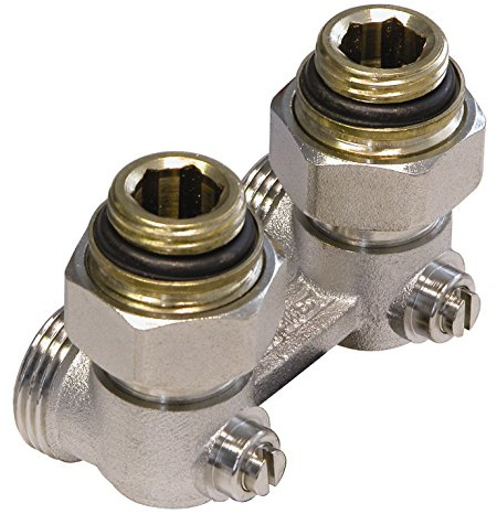 Heizkörperanschluss-Hahnblock | Eckform | Heizung | Messing, vernickelt