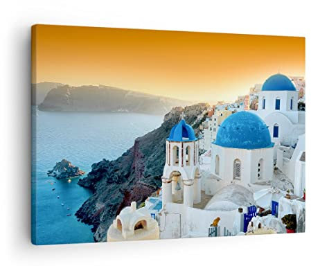 ARTTOR Moderne Impression sur Toile Santorin Grèce vacances île Image Tableau Decoration Murale 70x50cm Deco Cadre Décoration Salon Chambre Horizontal Tableaux Decoratifs Muraux Art Wall AA70x50-2529