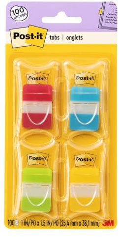Post-it-flikar, 2,5 cm (1 tum) enfärgade, blandade färger, 25/färg, 25/dispenser, 4 dispensrar/paket (686-RALY)