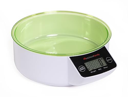 Melchioni Family | Bilancia Cucina Digitale con Ciotola 5kg, ALLEGRA WV, Bilancia da Cucina con Display LCD e Sensore ad Alta Precisione, Colore Verde e Bianco