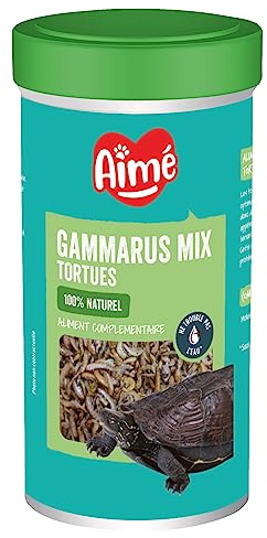 Aimé | Mix Gammarus | Nourriture Tortue Aquatique | Aliment Complémentaire Naturel | Mix de Mollusque et Crustacés | Gammarus et Crevette Séchée | 50 g | 500 ml