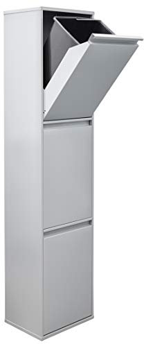 Arregui Basic CR302-B Cubo de Basura y Reciclaje de Acero de 3 Compartimentos | 3x17L (51L) | Cubos de Basura de Cocina | Contenedores de Reciclaje para Casa u Oficina | gris