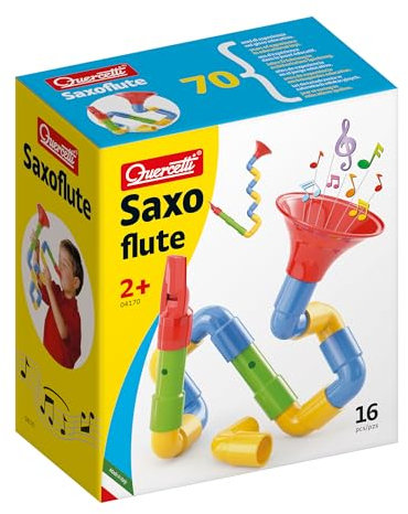 Quercetti Saxoflute, Giochi Musicali 2 Anni fino ai 4 Anni, Costruzioni per Bambini 3 Anni, Flauto e Tromba con Tubi Colorati, Giochi per Bambini Made in Italy