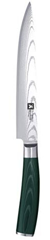 RICHARDSON SHEFFIELD, MIDORI Kochmesser mit Damaststahl-Klinge, Küchenmesser aus 67 Lagen Damaszener-Stahl, Micarta Holzgriff dunkelgrün, Klinge: 20 cm, Damast Küchenmesser