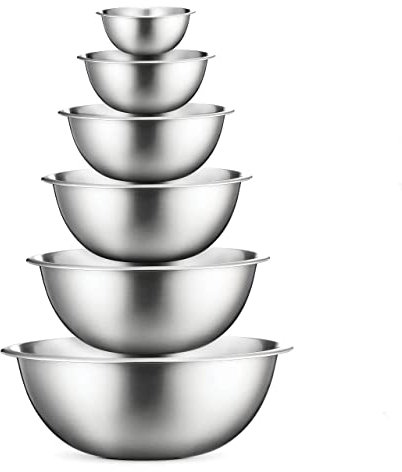 FineDine Mixing Bowls Set - 6-Piece, Easy-Grip, Stainless Steel Mixing Bowls for Baking, Cooking, Salad & Food Prep - Large, Medium and Small Metal Nesting Bowls