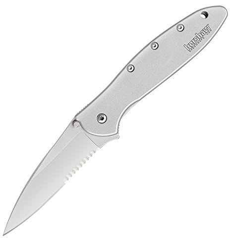 Kershaw Leek Pocket Knife, Silver, 3 Inch Partially Serrated Blade