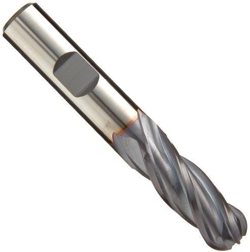Niagara Cutter N67345 Cobalt Steel Ball Nose End Mill, Weldon Shank, TiCN Finish, Roughing and Finishing Cutting, 30-Degree, 4-Flute, 3 OAL, 0.500 Cut Diameter, 0.500 Shank Diameter