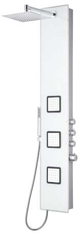 Blue Ocean ™ 59” Aluminum SPA8659 Thermostatic Shower Panel Tower with Rainfall Showerhead, 3 Sets Body Nozzles, and Handheld Showerhead, Shower Column