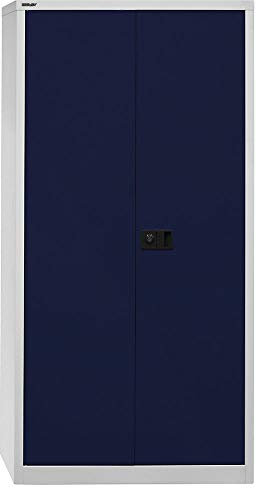 BISLEY Flügeltürenschrank Universal, 4 Fachböden, 5 OH, Metall, 505 Korpus Lichtgrau, Fronten Oxfordblau, 40 x 91.4 x 195 cm