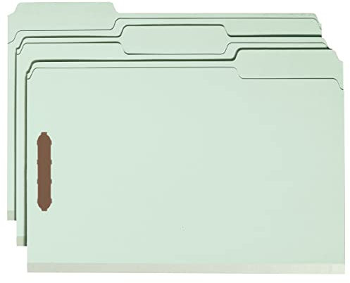 Smead Pressboard Fastener File Folder, 2 Fasteners, 1/3-Cut Tab, 2 Expansion, Legal Size, Gray/Green, 25 per Box (20004)