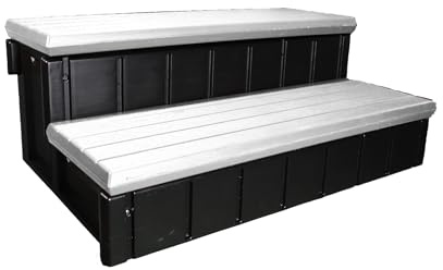 Confer Plastics Two Tier 36 Wide Deluxe Hot Tub Step. Non-Skid Spa Steps, Easy Installation, Sturdy, Long Lasting Upgrade to Your Space. Proudly Made in USA. - Grey