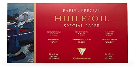 Clairefontaine 96491C - Blocco incollato 4 lati Carta per pittura ad olio 15 fogli 20x40 cm 240 g, Bianco