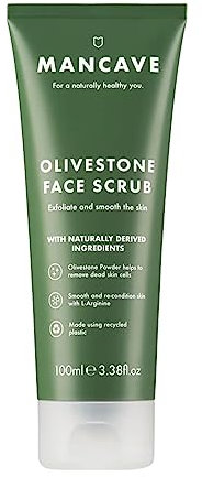 ManCave Peeling Gesicht mit Olivenkernen - 100 ml Natürliches Gesichtspeeling für Matte Haut - Gesichtsreinigung Vegan, Tierversuchsfrei, Tube aus Recycling-Kunststoff, Hergestellt in GB