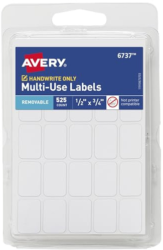 Avery Removable Labels, Rectangular, 0.5 x 0.75 Inches, White, Pack of 525 (6737)