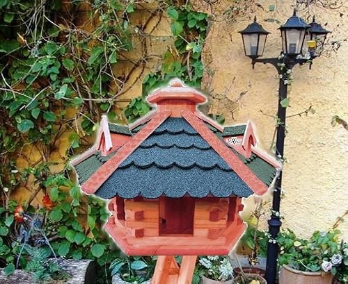 XXL Vogelhaus, Gartendeko, große Größen, auch mit vogelhausständer und Silo, Achtung kein Bausatz von Amazon oder zum Bemalen aus Holz, behandelt Futterhaus mit GRÜN moosgrün - GRAU Dach Bitumen mi