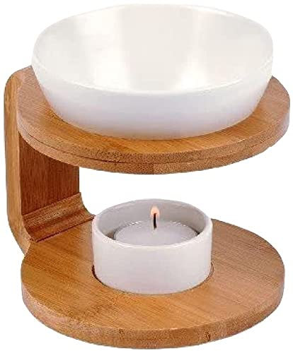 Duftlampe rund aus Bambus/ Keramik H: 12,5 cm