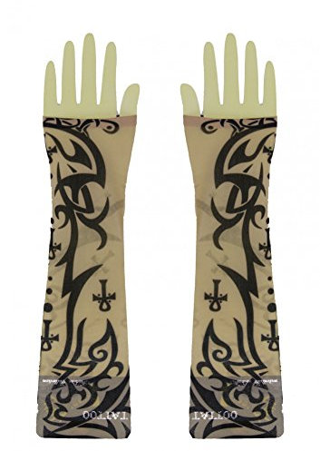 Foxxeo Tattoo Ärmel mit Totenköpfen für Erwachsene Karneval Fasching Party schwarz cool