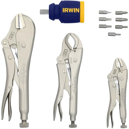 Irwin 2077703 Vise Grip 3 Stück 25,4 cm, glatt, Bluetooth und 12,7 cm, gebogen gebogen mit Drahtschneider Zange Set mit 8 in 1 Multitool